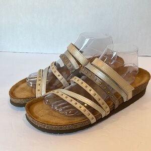 NAOT Women's Multi Strap Metallic Silver & Gold Sandal Size 42